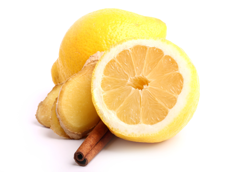 Lemon ginger and cinnamon herb teas for colds and flu
